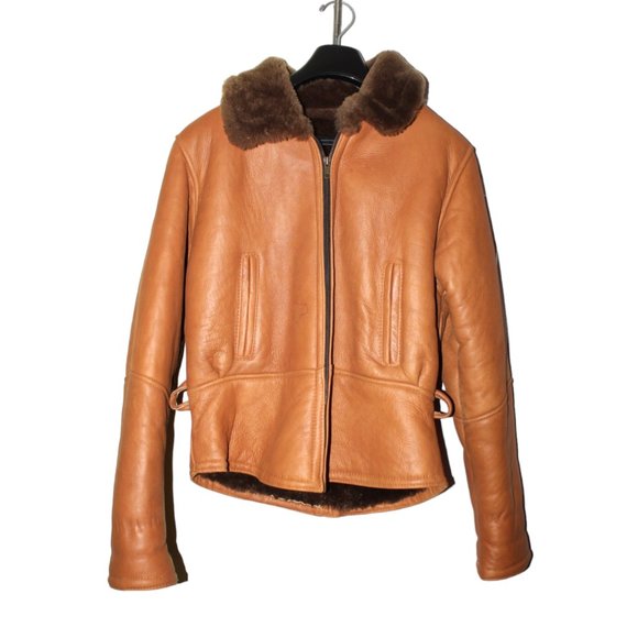 Genuine SHEARLING Leather Aviator Winter Jacket USA Size M Lapels & Hoodie Zip - Picture 2 of 13